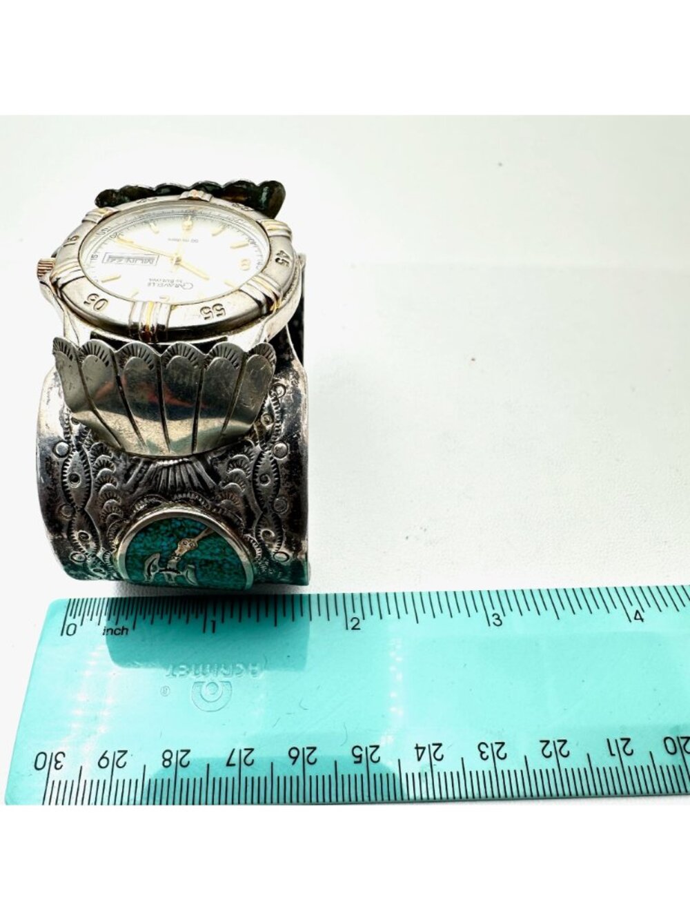 Native American Watch Cuff Bracelet Peyote Bird Inlay Turquoise Sterling Silver - Picture 6 of 7